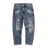 Mäns Jeans Mens Ripped Blue Stretch Distressed Broken Hole Streetwear Beskuren Byxor Denim Baggy Ben Ankel-längd Hombre