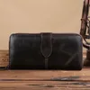 Wallets Vintage Natural Cow Leather Men Long Genuine Clutch Purse Hasp Male Female Cellphone Bag Card Holder Wallet