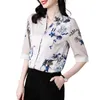 Sommar koreanska mode silke kvinnor skjortor satin kontor dam vit kortärmad blus plus storlek xxxl damtoalett toppar 210531