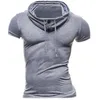 Lente Zomer Muscle Mens Dragen Solid Color Heap Collar met knop Pullover Korte mouw Slim Fit Katoen Shirt