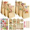 24 Sets Gift Wrap Kerst Kraft Papieren Bag Santa Claus Nieuwjaar Partij Huidige Pakcaging Handvat Tassen Kind Gunsten Garkt Garkt Cookies Snack Decoratie