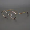 يابانية جوفاء مصنوعة يدويًا خالصًا من التيتانيوم أسيتات نظارات جولة جولة رجعية للرجال للنساء الوصفات الطبية البصرية قصر النظر