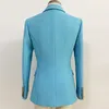 autumn and winter women's high-end ladies office suit blue jacket Temperament Slim Metal Double-breasted Ladies Blazer 210527