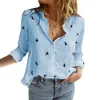 Automne Bird Print Shirt Casual Femmes Turn Down Collier à manches longues Blouse Top Femmes Tops Blouses Bureau Lady Blouse Slim Chemises X0521