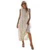 Fashion white print Ruffles Sleeveleaa long beach Dress female ladies Button maxi dresses for womens boho vintage dress 210508