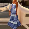 Everkaki Boho Print Maxi Slip Dress Women Summer Vestido Geometrico Belt Plus Size Ladies Long Dresses Female 2021 Ny 210320