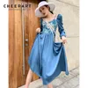 Monet Oil Painting Off The Shoulder Long Sleeve Dress Wome Blue Floral Print Backless Tunic Ladies Korean Fashion 210427