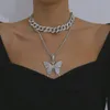 Hängsmycke Halsband Stor Rhinestone Butterfly Glänsande Dubbel Halsband Kvinnor Ins Nisch Ljus Lyx Hip Hop Tillbehör Clavicle Chain