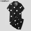 Heren trainingspakken zomer mannen sets polka dot print korte mouw shirt shorts 2021 vakantie streetwear fashion casual Hawaiian Suits Incerun 5x