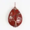 Natural Stone Healing Crystal Tree of Life Charms Waterdrop Pendants Rose Quartz Copper Wire Wrapped Trendy Jewelry Making Necklaces Wholesale