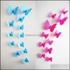 Décoration murale Home Gardenwall autocollants 10 couleurs papillon 3d 12 pièces / ensemble Sticker PVC Réfrigérateur pour décoration de salon S Hfyr Drop D