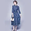 Femmes Printemps Élégant Dot Imprimer Denim Dress Haute Qualité Vintage Design Piste Longues Robes Vestidos 210520