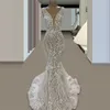 Modern Full Lace Sheer Neck Mermaid Wedding Gowns Plus Size Sweep Train Sexy Backless Robe De Marriage For Arabic Women