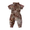 어린이 의류 여름 패션 소녀 Jumpsuit 유럽과 미국 스타일 표범 인쇄 옷깃 반소매 Bodysuit 210515