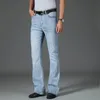 Calças jeans largas largas para homens Calças jeans com corte de bota cintura alta Pernas soltas Elasticidade Negócios Casual Moda Masculina Calças masculinas Azul claro