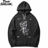Mens Hip Hop Hoodie Streetwear Sweatshirt Grappige Gewonde Bear Print Black Pullover Katoenen Fleece Hooded Sweatshirt Harajuku 210720