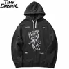 Mão Hip Hop Hoodie Streetwear Suéter Engraçado Urso ferido Imprimir Black Pullover Algodão Fleece Com Capuz Harajuku 210720