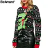 BeAvant O-neck men women christmas sweater Black all matched pullover Winter santa claus Xmas tree reindeer patterned jumper 210709