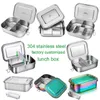 Bento Lunch Box Metal Organizers Top Grade 304 Stainless Steel Snack Food Container Storage Fruit Box For Children Men Women 210818