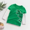 Printemps et automne pur coton imprimé dinosaure col rond haut à manches longues enfants hauts t-shirt à manches longues bébé C 210528