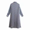 Kadın Yaz Vintage Baskı Elbise Uzun Kollu Turn-down Yaka Düğmeleri Elbiseler Kadın Zarif Düz Gömlek Elbise Vestidos 210323