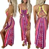 Kvinnors Klänning Sexig U Neck Backless Spaghetti Strap Floral Print Split Maxi Party Dress Size (S-2XL)