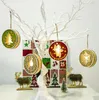 2021 HW421 Cheerleading noël en bois peint circulaire lumière signe pendentif créatif évider arbre décoration liste