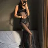 V Neck Sleeveless Gauze See-Through Bandage Black Lace-Up Skirt Casual Loose Club Dress For Women Y1006