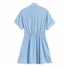女性のドレスブルーミニシャツの女性夏のファッションボタンアップ半袖ESレディースカジュアルES 210519