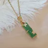 Green jade knot titanium steel necklace female fashion wealthy bamboo clavicle chain simple ethnic style jewelry317l
