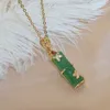 Green jade knot titanium steel necklace female fashion wealthy bamboo clavicle chain simple ethnic style jewelry2769