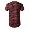 Red Camo Ripped Long Line T-Shirt für Männer Hip Hop Hipster Herren Lange T-Shirts Kurzarm Casual Teeshirt Homme 2XL 210522