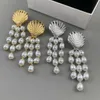 2022 Varumärke Fashion Pearl Jewelry Gold Color Shell Design örhängen Tassel Pearls Wedding Party Luxury Brand Top Quality Big Size3483181