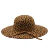 Simple pliable large bord disquette fille Fedoras chapeau large bord dôme chapeaux laine disquette femmes léopard Cloche casquette