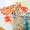 Odzież Pet Odzież Dog Odzież Cat Ubrania Plaid Neck Teddy Lotus Leaf Collar Happy Puppy Bib