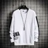 Männer Sweatshirt Herbst Streetwear Hip Hop Sweatshirt Weiß Crewneck Pullover Mode Oansatz Hemd Casual Wear 100% Polyester Y0816