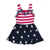 Платье девочка четвертый июльский наряд летний малыш одежда детская подвеска платье полосатые звезды ленты костюм детская одежда Q0716