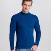 Homens Underwear Térmica de Tumulares Tops Primavera Outono Outono Mangas Longa Alta Elastic Camisetas Sólido Casual Pullovers Y0322