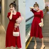 8161# Sutyka koreańska koreańska sukienka macierzyńska Słodka szyk Linia Szczupła luźna ubrania dla kobiet w ciąży gorąca sukienka ciążowa