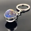 Solar System Planet Keychain Moon Earth Sun Art Picture Chain Pendant Glass Keychain Double Luminous Jewelry Key Car