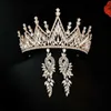 Forsieven White Crystal Hoofdtooi Trouwjurk Accessoire Bruids Crown Baroque Princess Crown met oorbellen Dames Tiara JL H1022