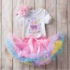 Summer Baby Girls 2-pcs Sets Embroidery Easter Egg Letter T-shirt + Bow Tutu Skirt Outfits Children Jumpsuit E014 210610