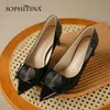 Sophitina Party Women Shoes Grube Heel Solid Solid Female Buty Bowknot Spiczasty Toe Rękaw Daily Lady Pumps AO164 210513