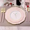 50 Pcs Disposable Tableware Pink Green Plastic Plate With Gold Edge Suitable for High-end Wedding Mother's Day Party Supplies 210909