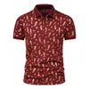 メンズポロスシャツ2022夏の高品質メンゴールドプリントラペルスリムビジネスカジュアルショートスリーブ服