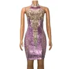 Vintage Sequins Halter Party Dress Kvinnor Ärmlös Sequined Pencil Dresses Sexig Glitter Night Club Bodcon Vestidos Drop 210520