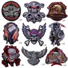 Borduurwerk Cartoon Cool Harley Skull Hoofd Patch Stof Custom Naai op Locomotive Motorfiets Letters Sticker Big Size Patchwork Applicaties voor Kleding Bag Rugzak