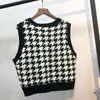 Vintage Plaid Gebreide Trui Vest Dames Harajuku Losse V-hals Pullover Gilet Suwer Mujer Casual Gilet 210519