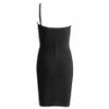 Summer Women Black One Shoulder Chic Bandage Sukienka Sexy Bez Rękawów Mini Club Celebrity Evening Runway Party 210423