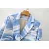 Lässig weibliche blaue Patchwork Blazer Mode Damen High Street Lange Jacken Anzug Elegante Stilvolle Jacke Mädchen 210527